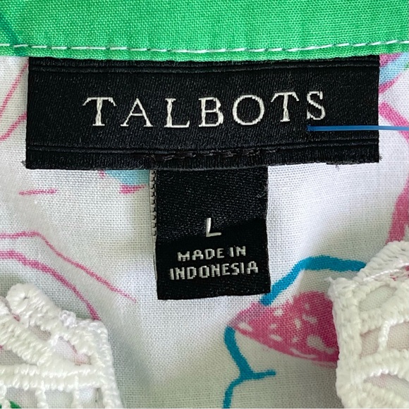 TALBOTS Tunic Floral Lace 100% Cotton 3/4 Sleeve Split Neck Popover Styling - Picture 11 of 14